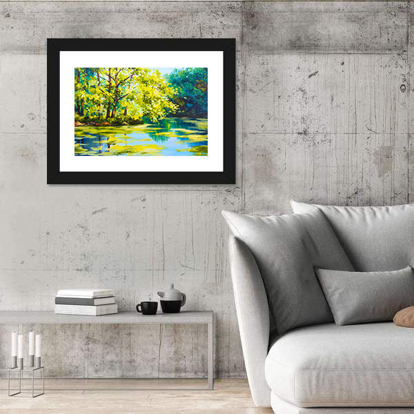Sunlit Forest Lake Canvas Wall Art