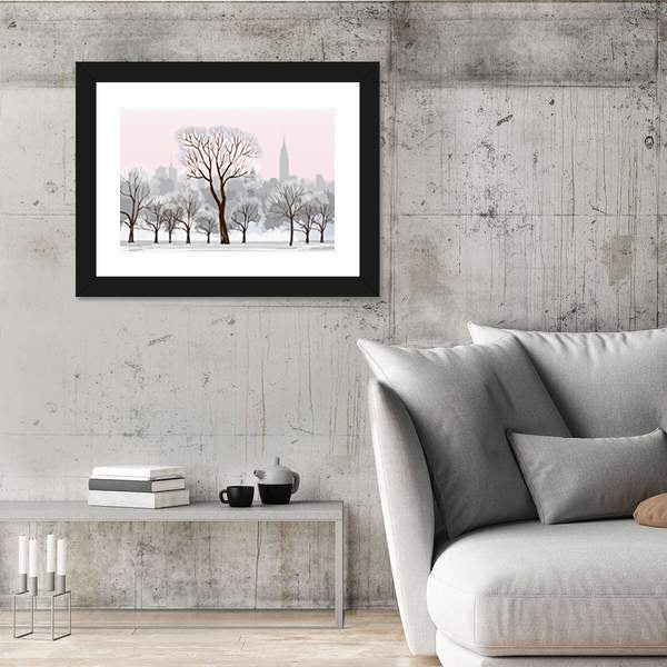 Snow Alley with Empire State Silhouette Canvas Wall Art