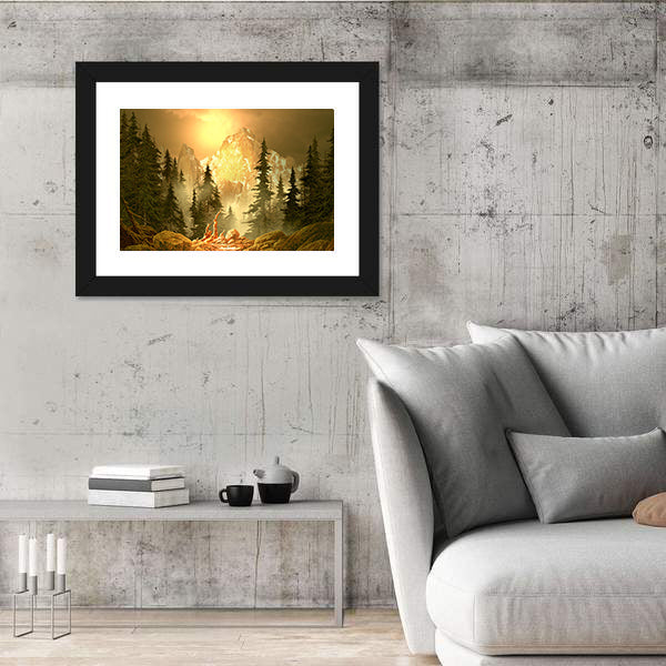 Mountain Stream at Golden Hour Canvas Wall Art
