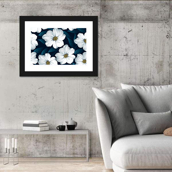White Floral Seamless Pattern Canvas Wall Art