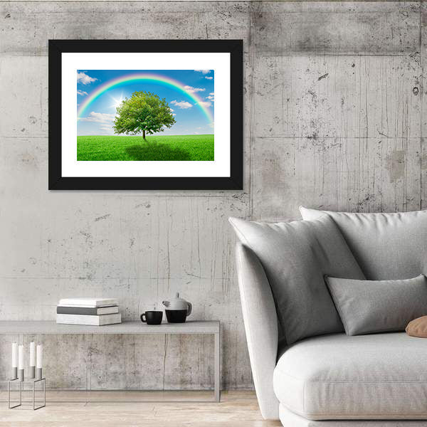Old Oak Tree on Green Meadow Canvas Wall Art