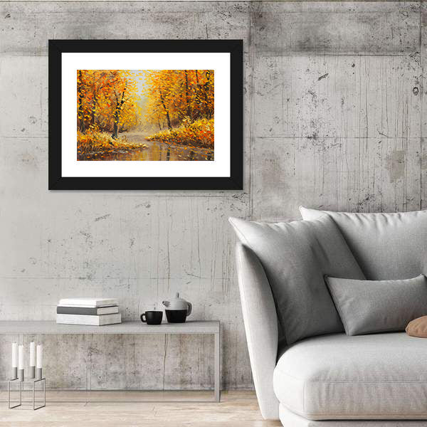 Golden Autumn Along a River Canvas Wall Art