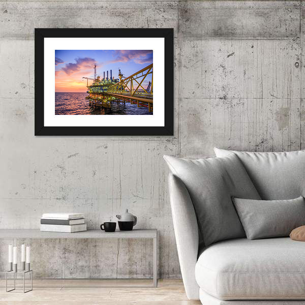 Offshore Oil Rig at Sunset Canvas Wall Art