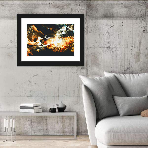 Golden Fractal with Glowing Core Canvas Wall Art