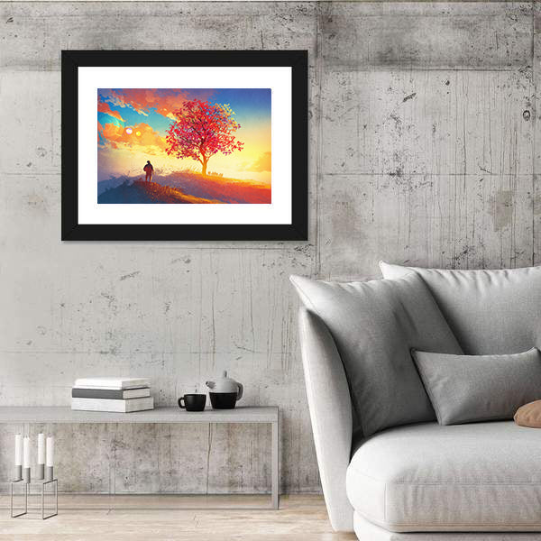Solitary Hiker in Autumn Mountains Canvas Wall Art