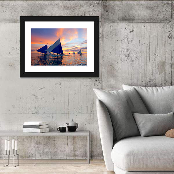 Sailboats at Boracay Sunset Canvas Wall Art
