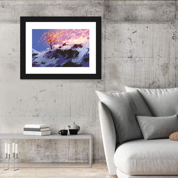 Lone Tree with Glowing Sparks at Twilight Canvas Wall Art