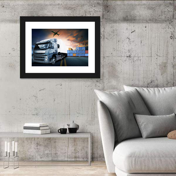 Industrial Shipping Hub at Dusk Canvas Wall Art
