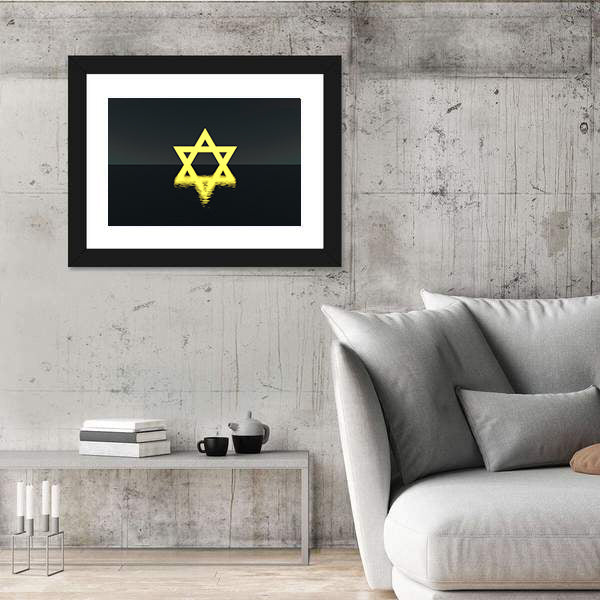 Glowing Yellow Star of David Over Water Canvas Wall Art