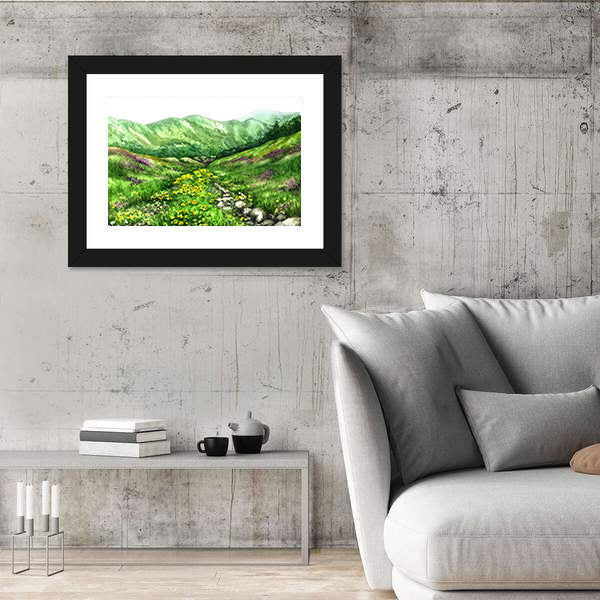 Summer View of Mountain Valley Canvas Wall Art