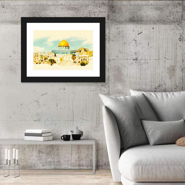 Jerusalem Old City Watercolor Illustration Canvas Wall Art