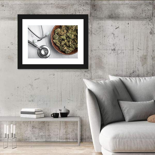 Medical Marijuana Buds with Stethoscope Canvas Wall Art