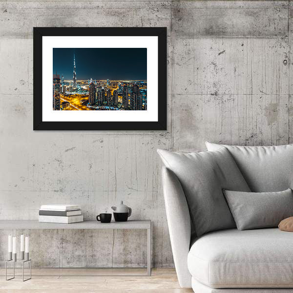 Dubai Business Bay Night Skyline Canvas Wall Art