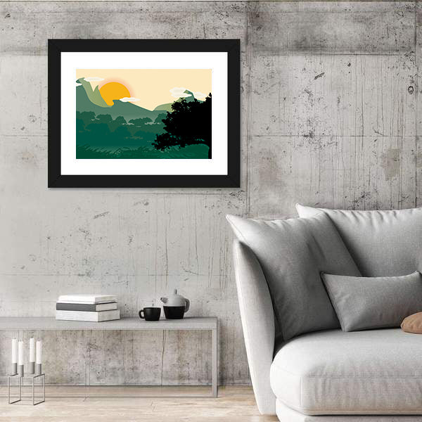 Mountain Sunset Silhouette Canvas Wall Art