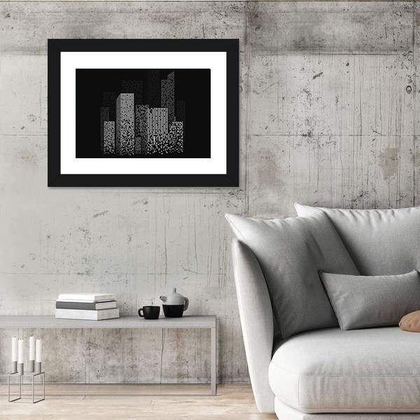 Pixelated Night City Skyline Canvas Wall Art