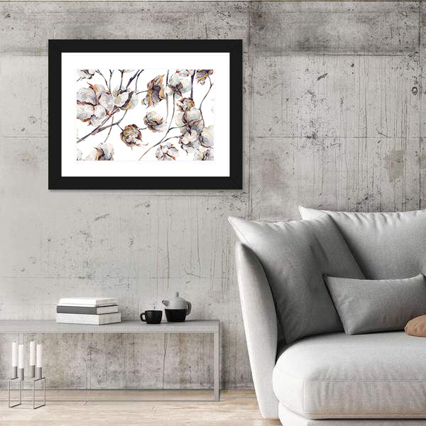 Cotton Bolls Watercolor Pattern Canvas Wall Art