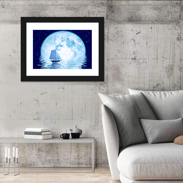 Sailing Ship Under Full Moon Canvas Wall Art