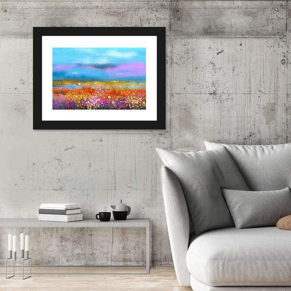 Watercolor Spring Meadow with Golden Horizon Canvas Wall Art