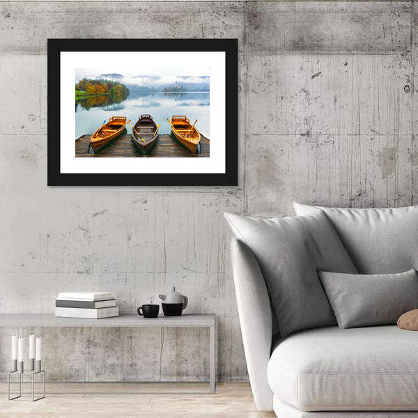 Boats on Bled Lake Canvas Wall Art