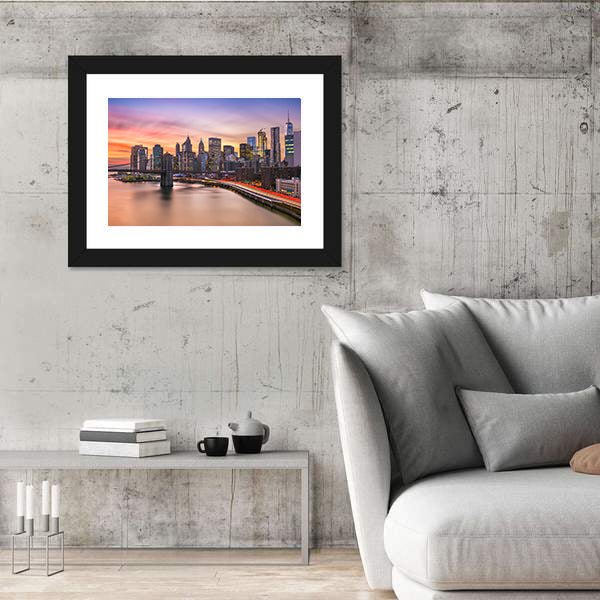 Brooklyn Bridge and Lower Manhattan Skyline Canvas Wall Art