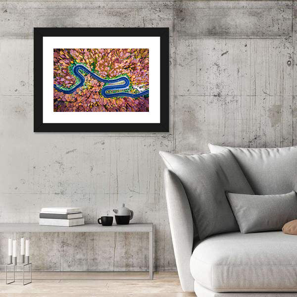 Curved Winding Road Through The Forest Canvas Wall Art