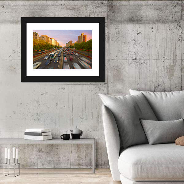 Traffic Crowd In Beijing Canvas Wall Art