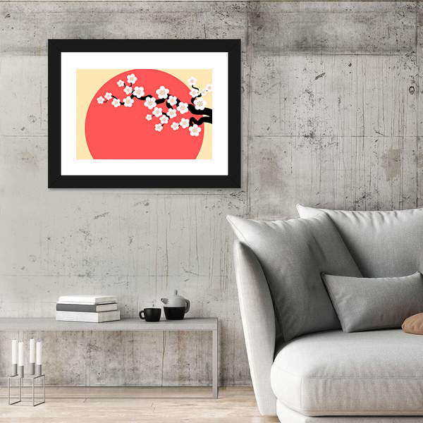 Minimalist Cherry Blossom with Red Sun Canvas Wall Art