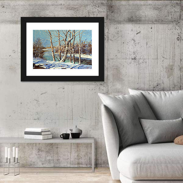 Winter River with Snowy Bank Canvas Wall Art