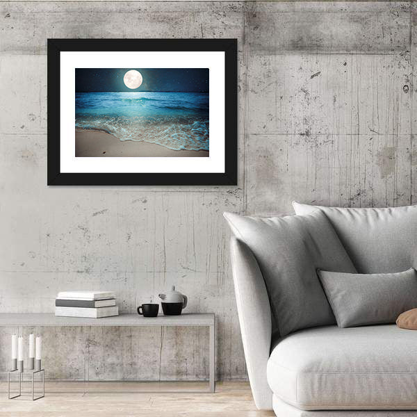 Full Moon Over Tropical Beach Canvas Wall Art