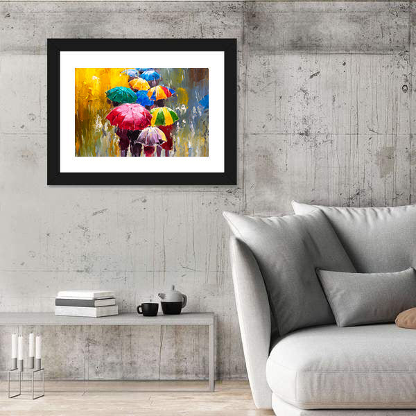 Rainy Street with Colorful Umbrellas Canvas Wall Art