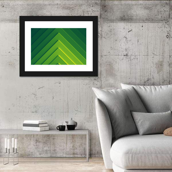 Layered Green Geometric Chevron Abstract Canvas Wall Art