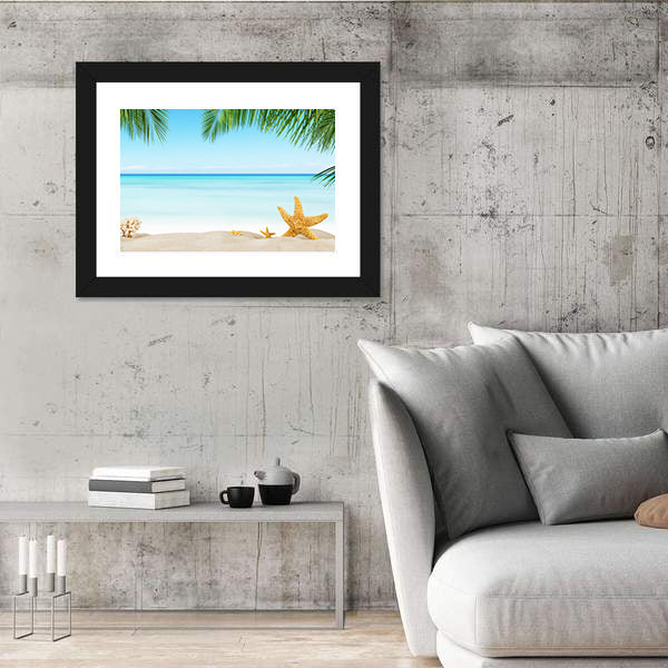 Three Starfish on Tropical Sandy Beach Canvas Wall Art