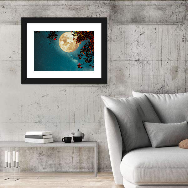 Maple Tree Under Full Moon with Milky Way Canvas Wall Art