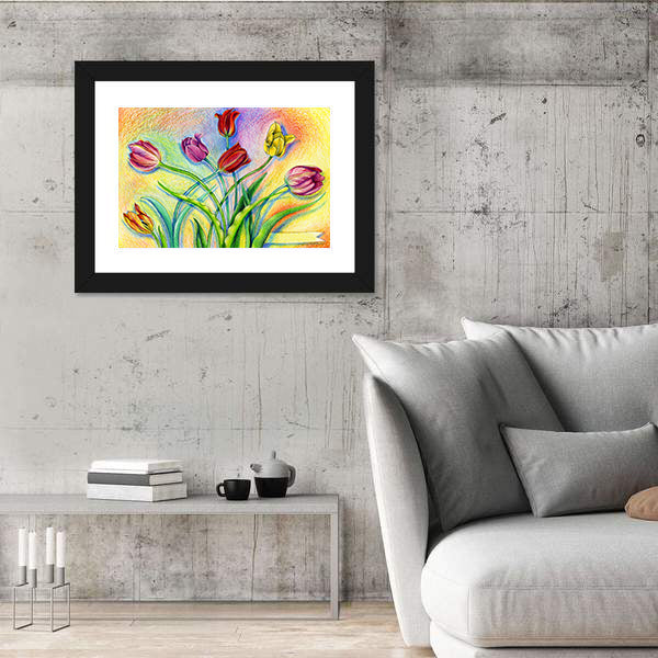 Multicolor Pencil Tulip Bouquet Canvas Wall Art
