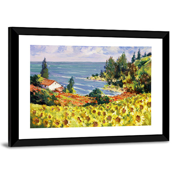 Sunflower Cottage by the Sea Canvas Wall Art