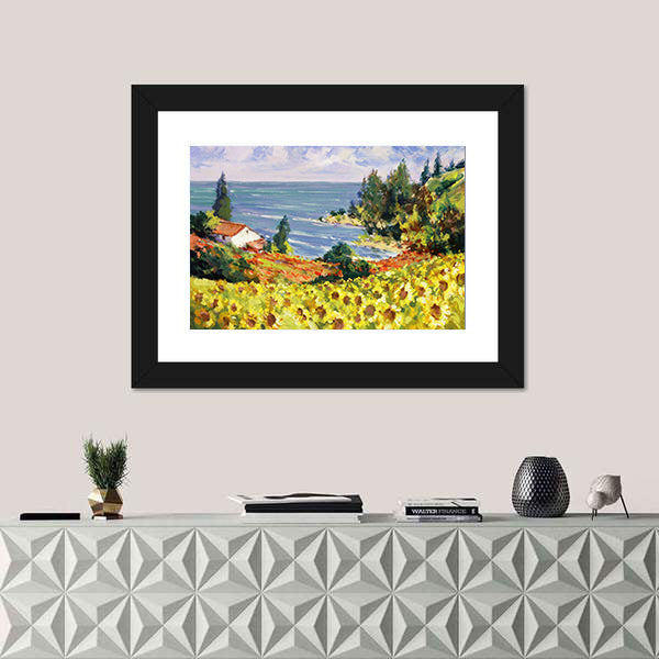 Sunflower Cottage by the Sea Canvas Wall Art