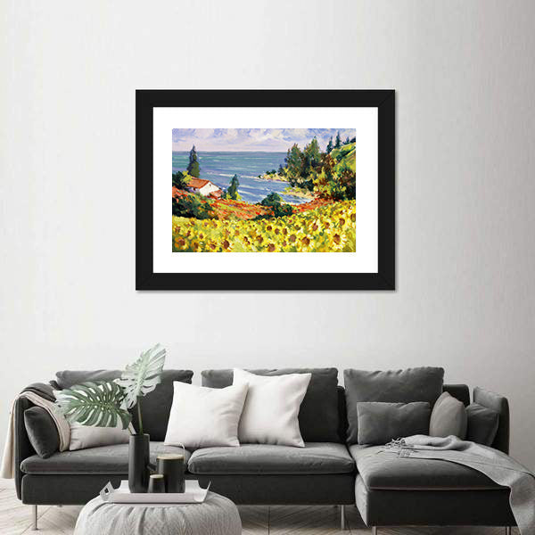 Sunflower Cottage by the Sea Canvas Wall Art