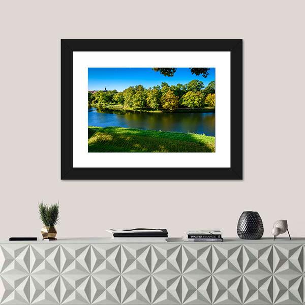 Autumn Riverbank Reflections Canvas Wall Art