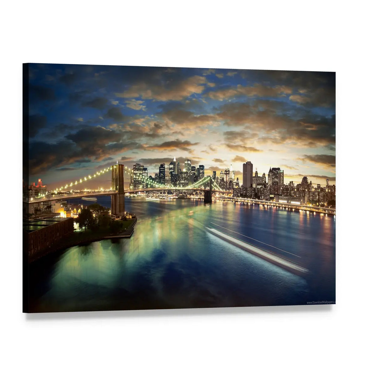 Clouds Over Brooklyn Bridge Canvas Wall Art, single panel gallery wrapped canvas, angled product view