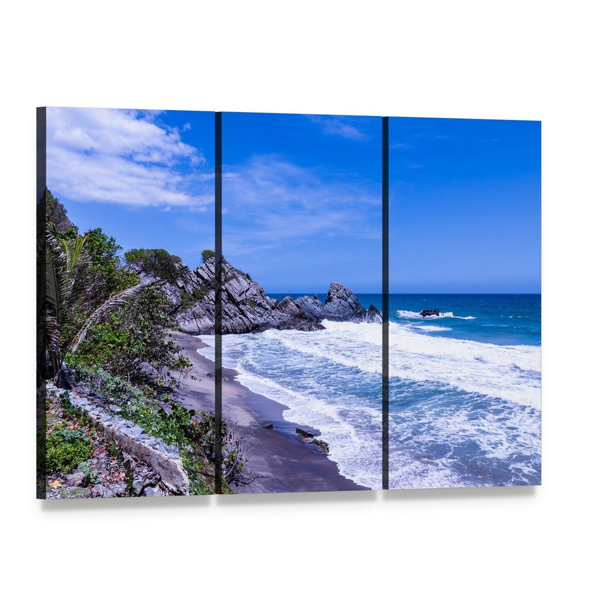 Wild Tropical Coast Canvas Wall Art, 3 panel 3 Horizontal layout gallery wrapped canvas set, angled product view
