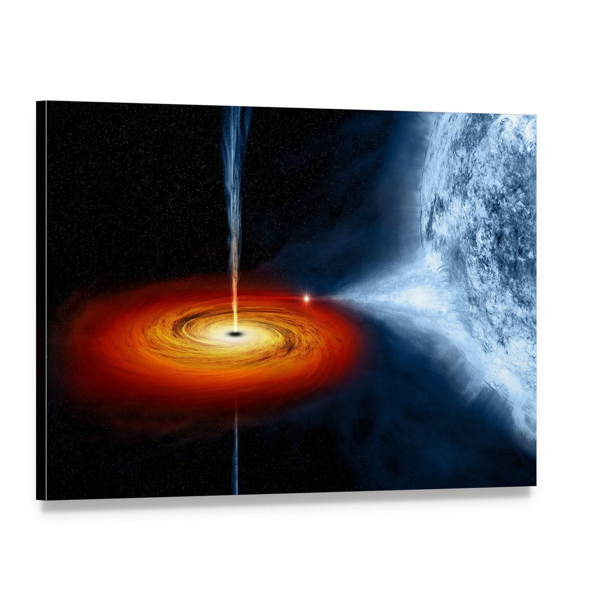 Black Hole Sucking Big White Dwarf Canvas Wall Art, single panel gallery wrapped canvas, angled product view