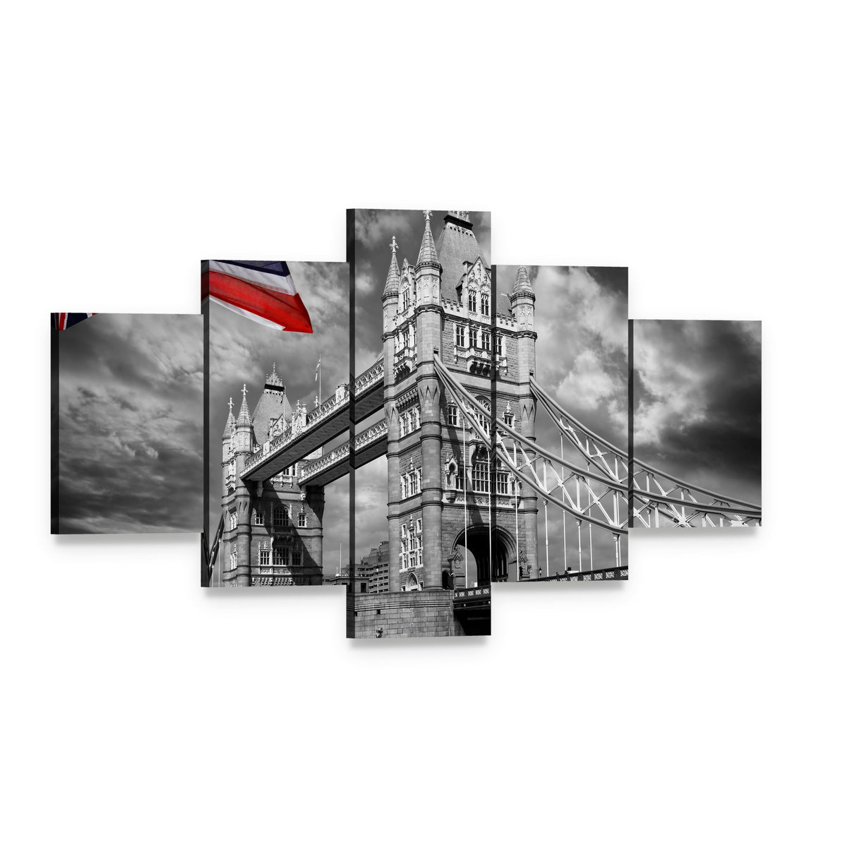 Tower Bridge London Canvas Wall Art, 5 panel 5 Star layout gallery wrapped canvas set, angled product view
