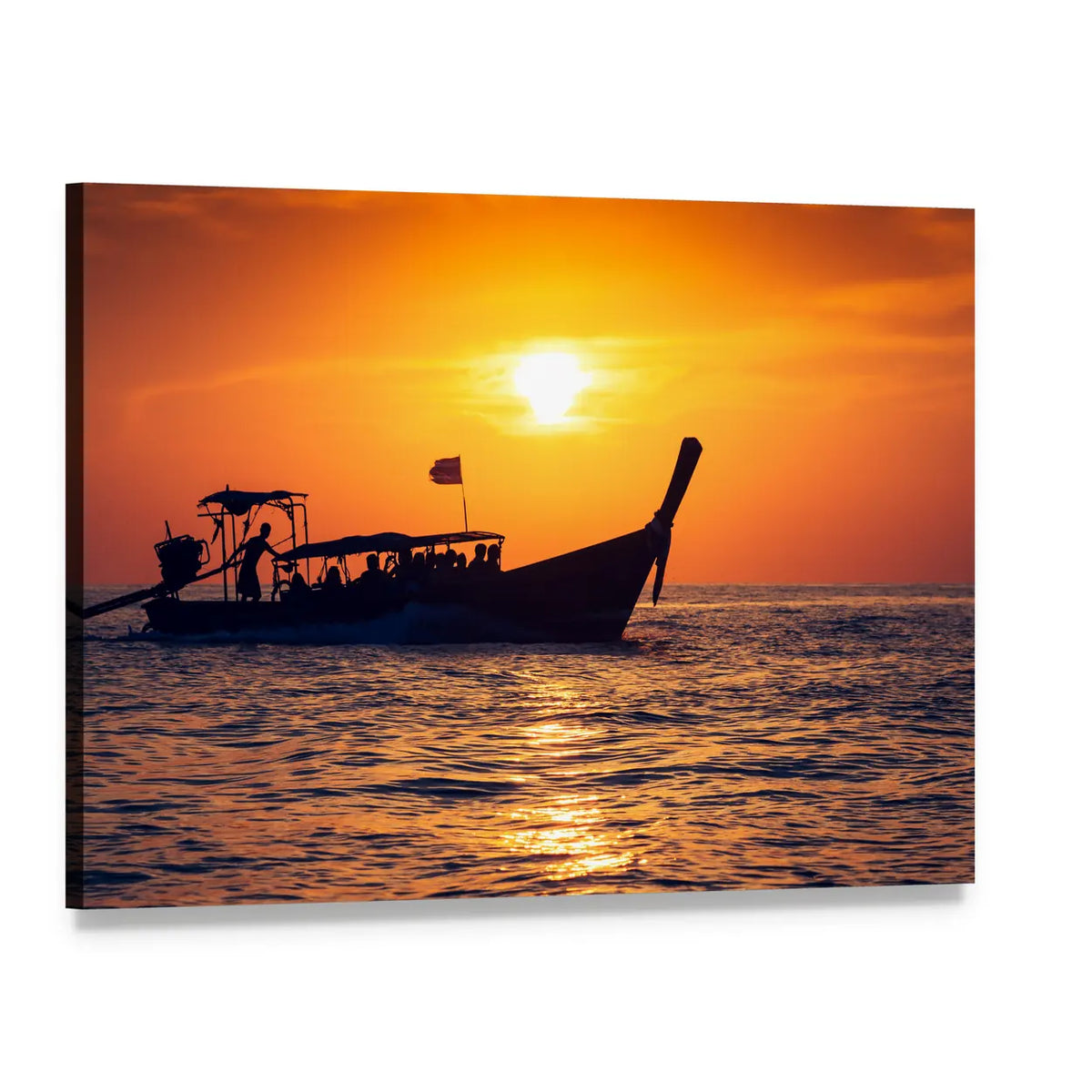Thai Long-tail Boat at Sunset Canvas Wall Art, single panel gallery wrapped canvas, angled product view