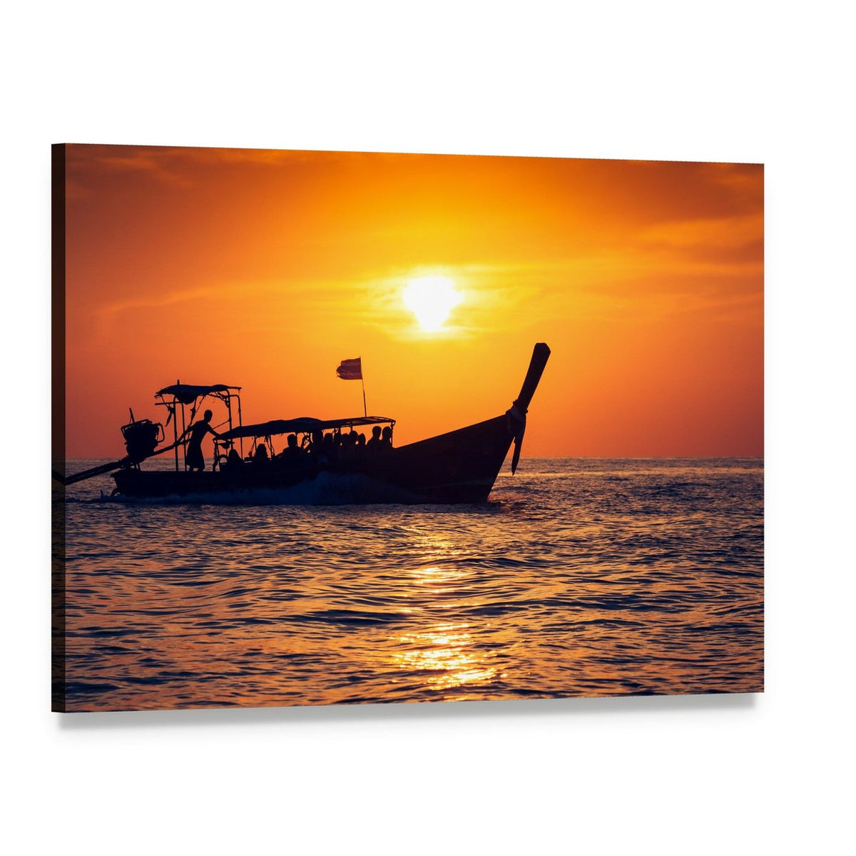 Phi Phi Fishing Boat at Sunset Canvas Wall Art, single panel gallery wrapped canvas, angled product view