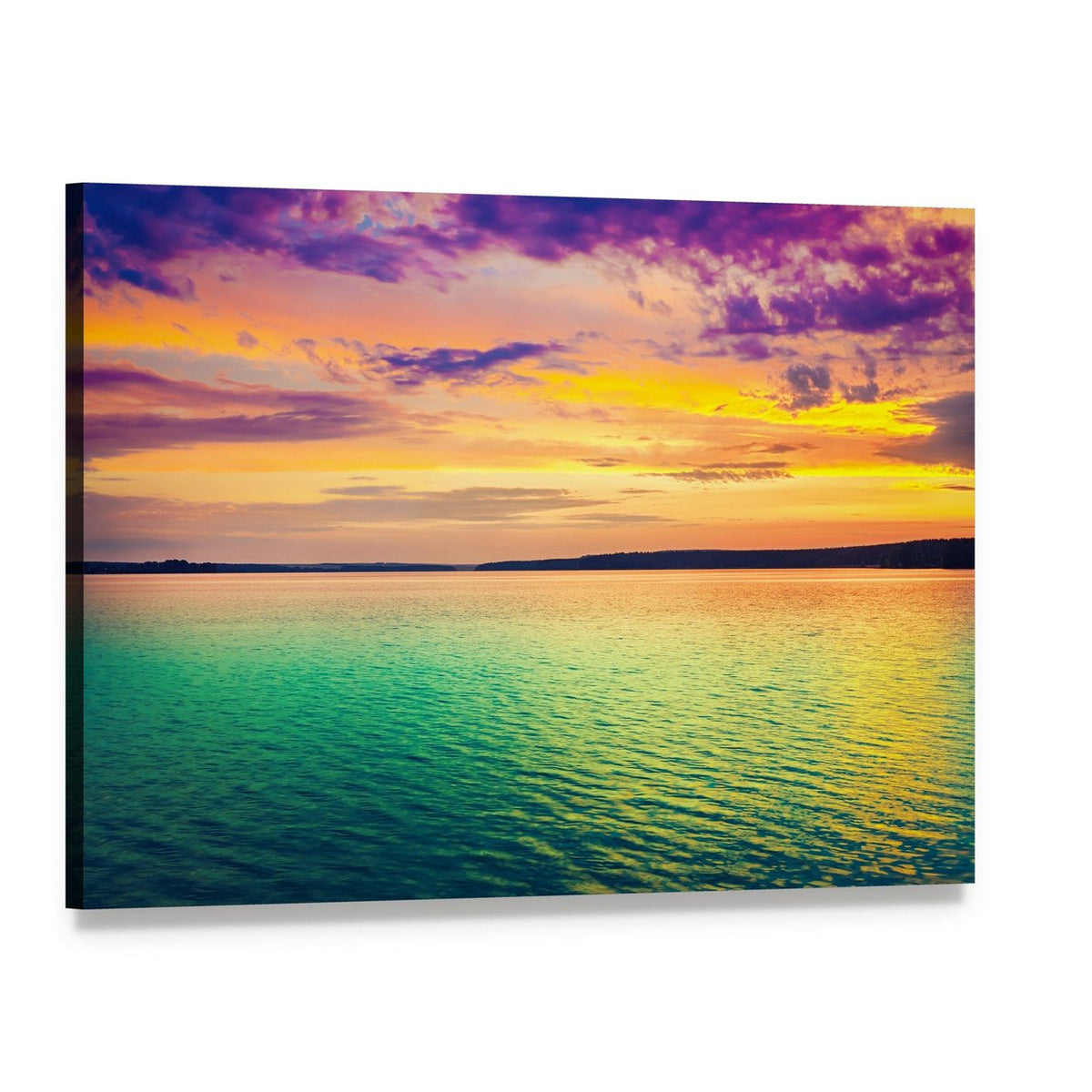Sunset Over the River Canvas Wall Art, single panel gallery wrapped canvas, angled product view