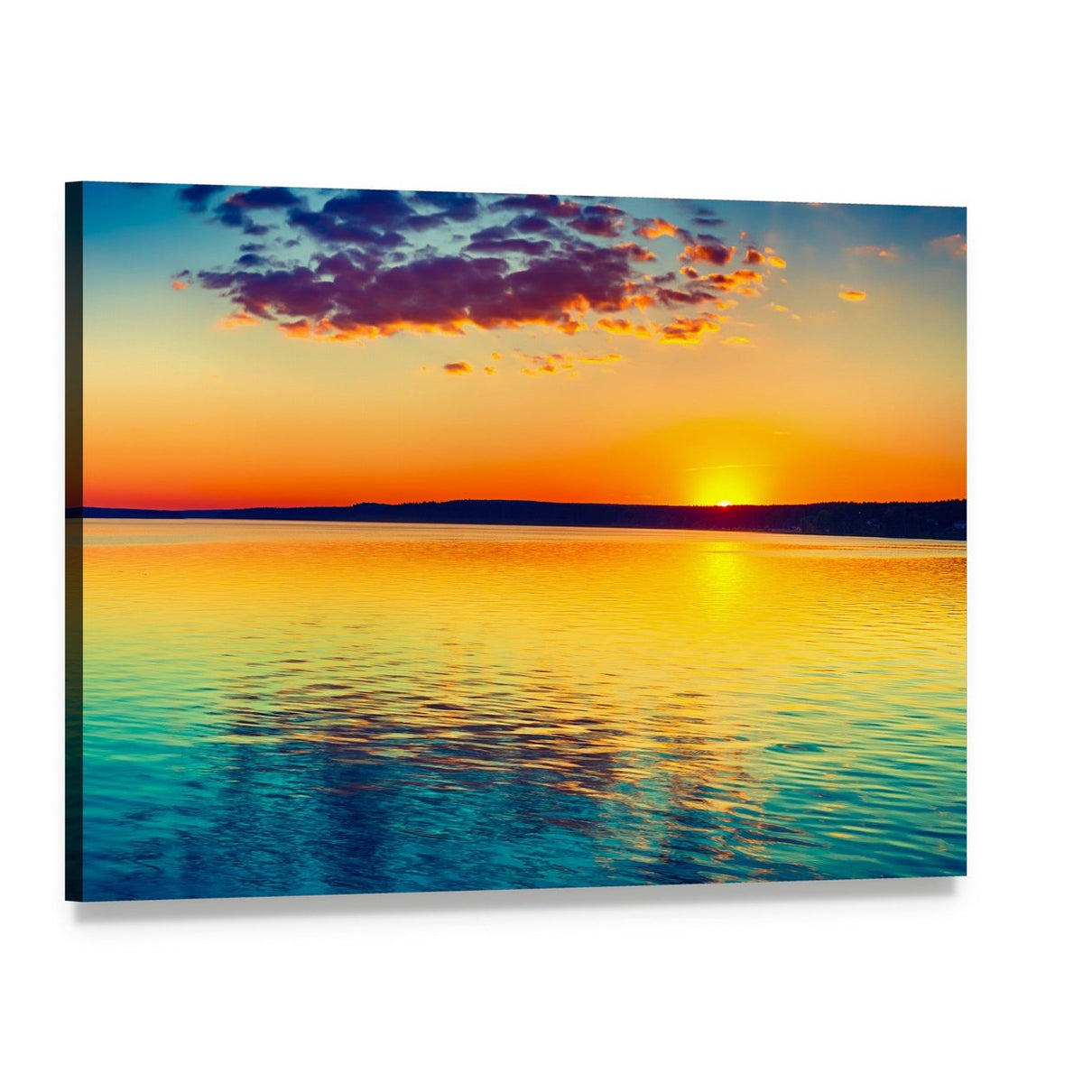 Sunset Over Russian Lake Canvas Wall Art, single panel gallery wrapped canvas, angled product view