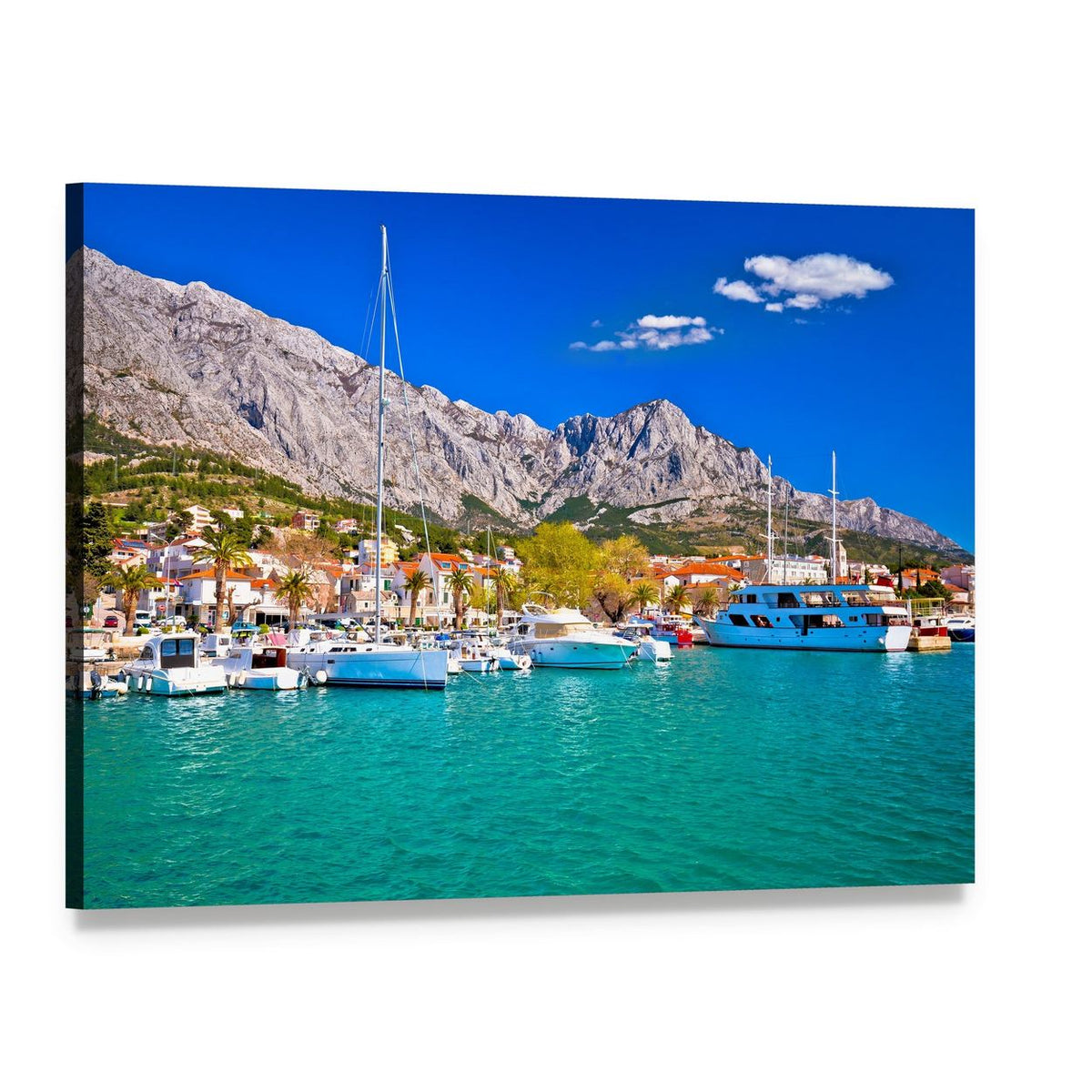 Baska Voda Waterfront View Canvas Wall Art, single panel gallery wrapped canvas, angled product view