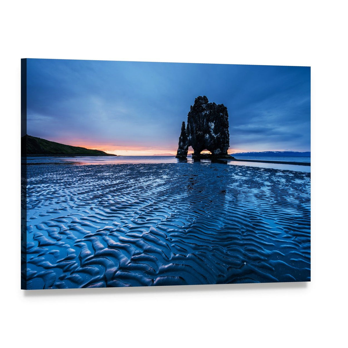 Elephant Rock at Iceland Sunset Canvas Wall Art, single panel gallery wrapped canvas, angled product view