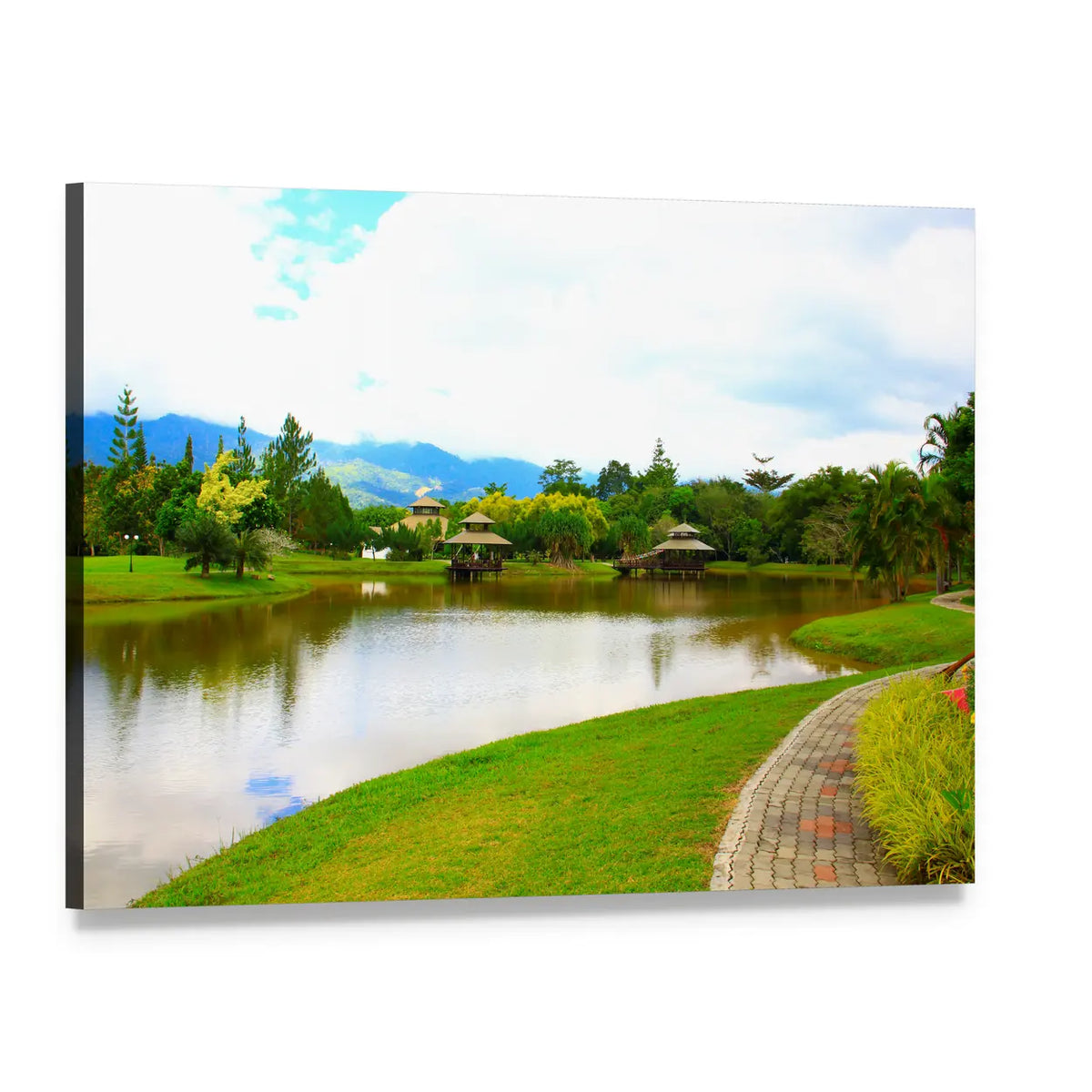 Public Lake Garden View in Malaysia Canvas Wall Art, single panel gallery wrapped canvas, angled product view