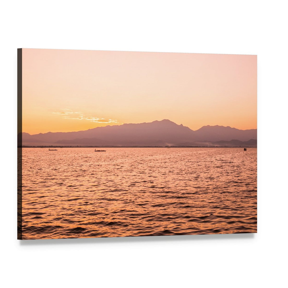 Sunset Over Kwan Phayao Lake Canvas Wall Art, single panel gallery wrapped canvas, angled product view